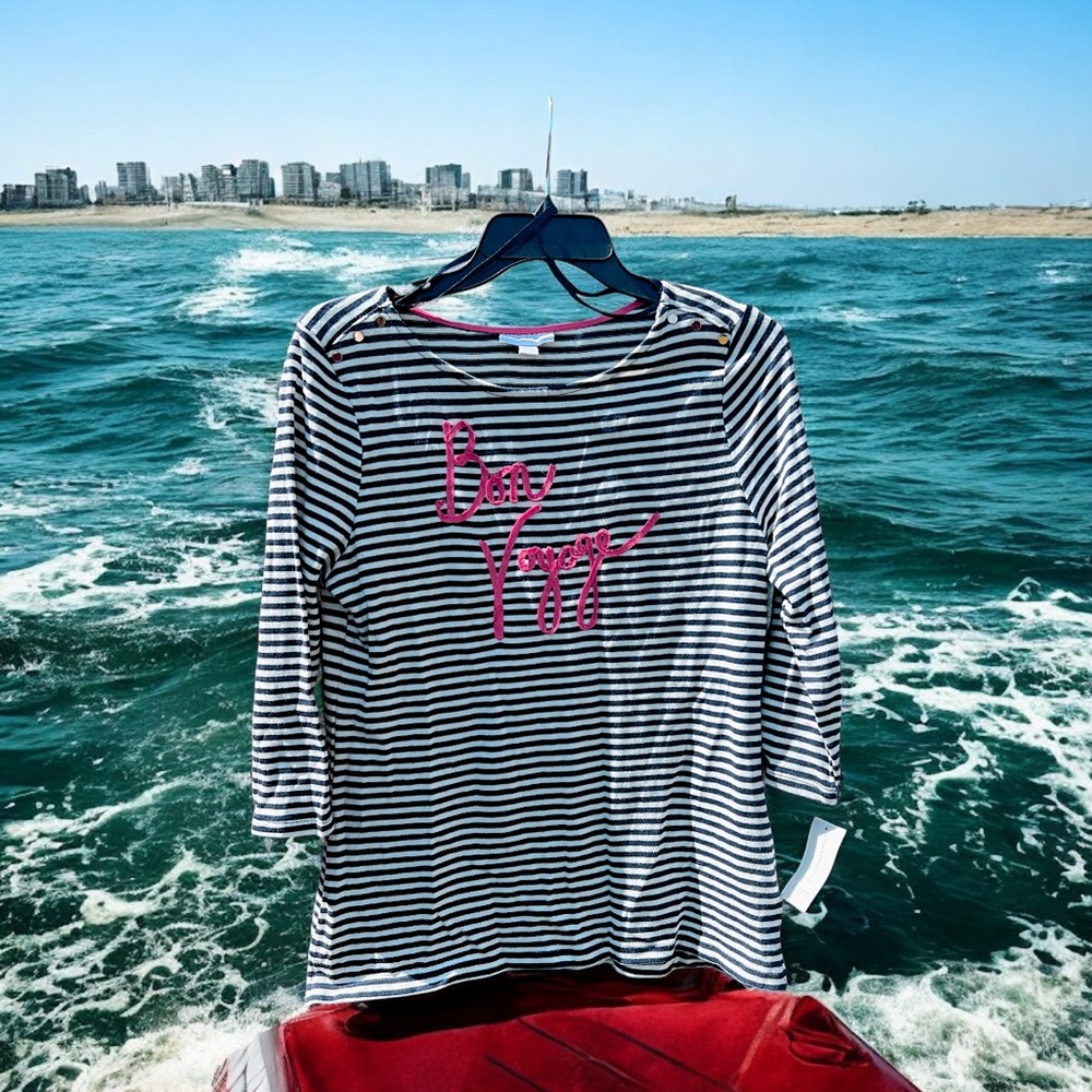 Retro Charter Club Striped Bon Voyage Petite Top NWT NEW Deadstock Nautical